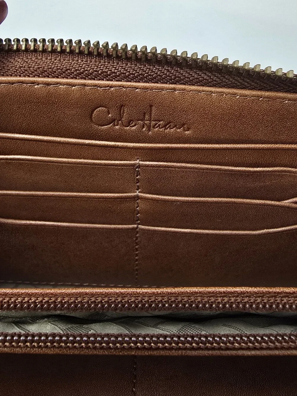 Cole Haan Woven Zip-Around Wallet - Tan Brown